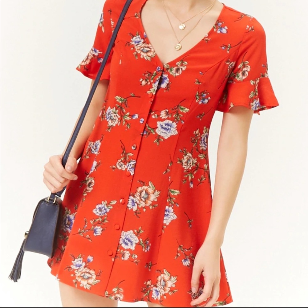 Forever 21 red floral button up dress
